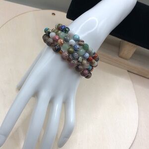 Curated bundle layered look stone/gemstone bracelets 2 boho, small wrist